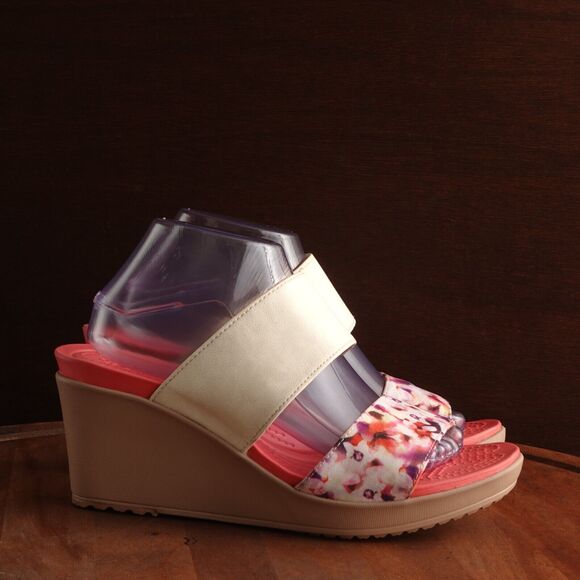 CROCS Shoes - Crocs Sandals Womens Size 10 Pink Leigh II Wedge Slip On Floral Heels Shoes READ